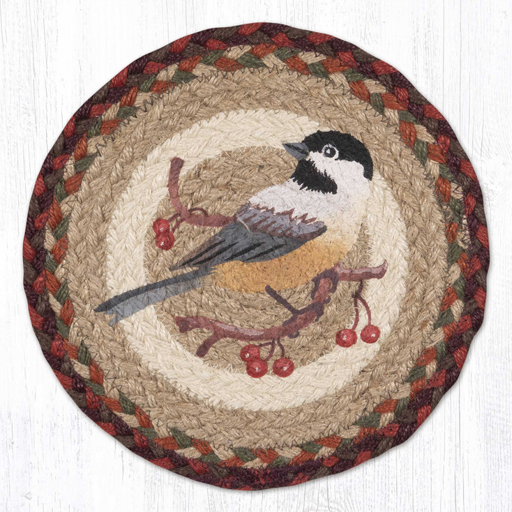 Chickadee Printed Jute Round Trivet by Phyllis Stevens