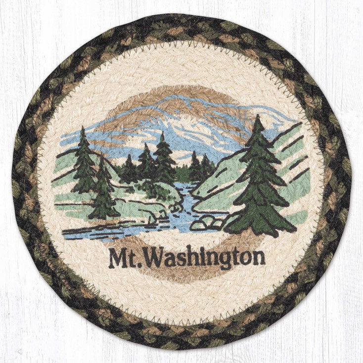 10" NH Mt Washington Printed Jute Round Trivet by Harry W. Smith, Set of 2