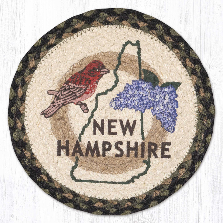 10" NH State Bird Printed Jute Round Trivet by Harry W. Smith, Set of 2