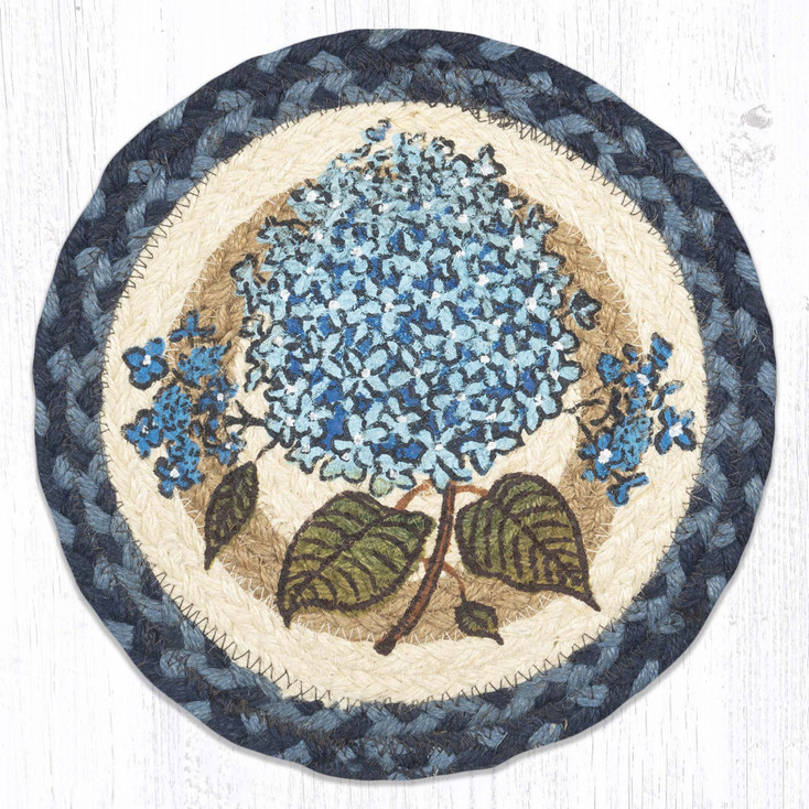 Blue Hydrangea Jute Round Trivet by Phyllis Stevens