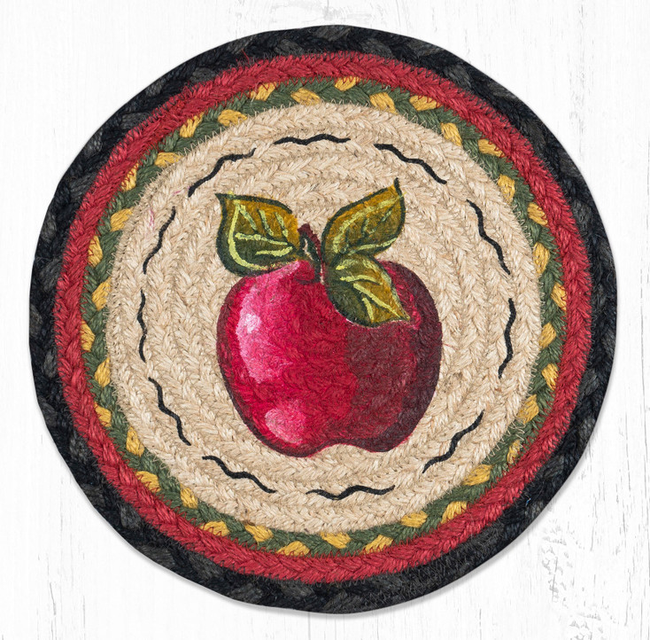 10" Apple Printed Jute Round Trivet by Susan Burd, Set of 2