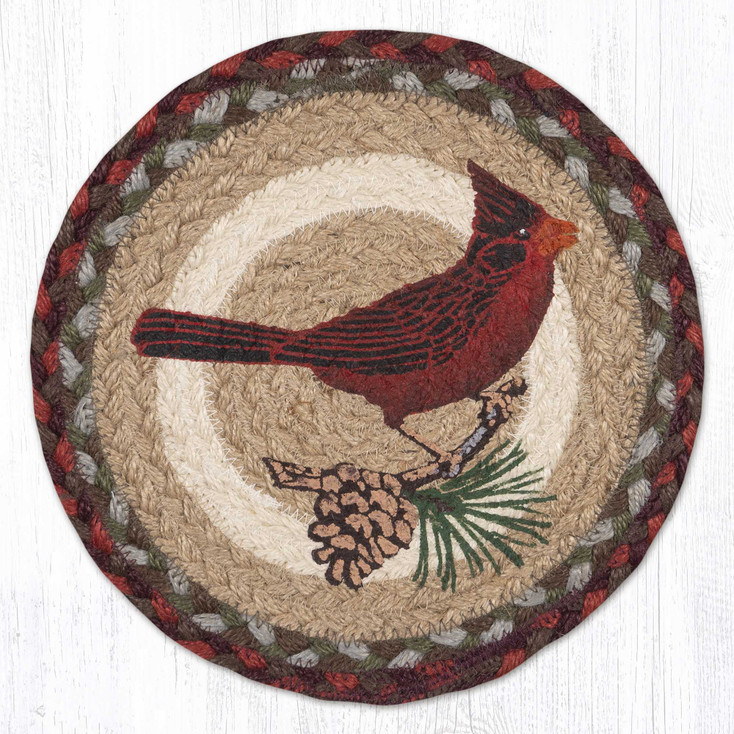Cardinal Pinecone Jute Round Trivet by Harry W Smith