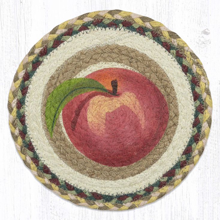 10" Peach Printed Jute Round Trivet by Suzanne Pienta, Set of 2