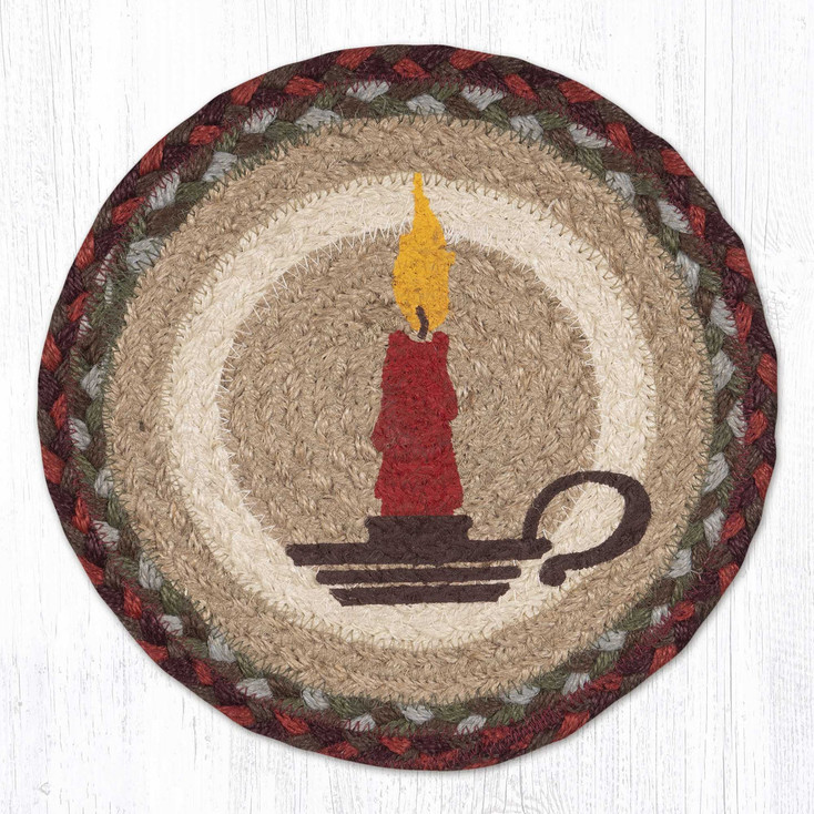 Christmas Candle Jute Round Trivet by Harry W Smith