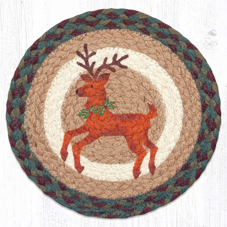 10" Reindeer Printed Jute Round Trivet by Suzanne Pienta, Set of 2