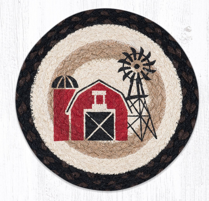 10" Windmill Printed Jute Round Trivet, Set of 2