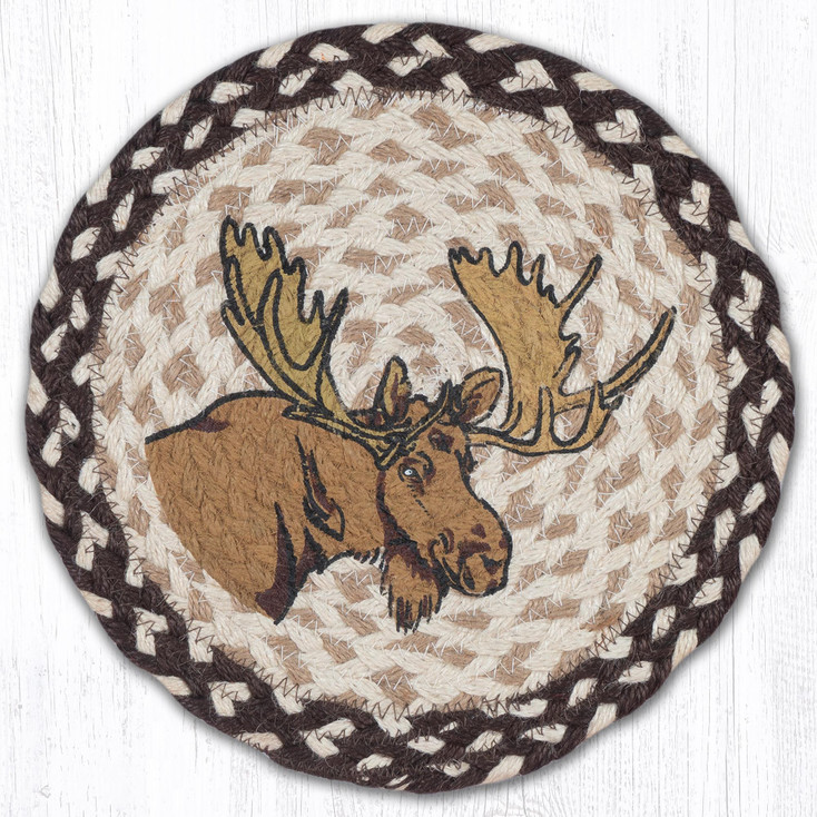 10" Moose Printed Jute Round Trivet by Harry W. Smith, Set of 2
