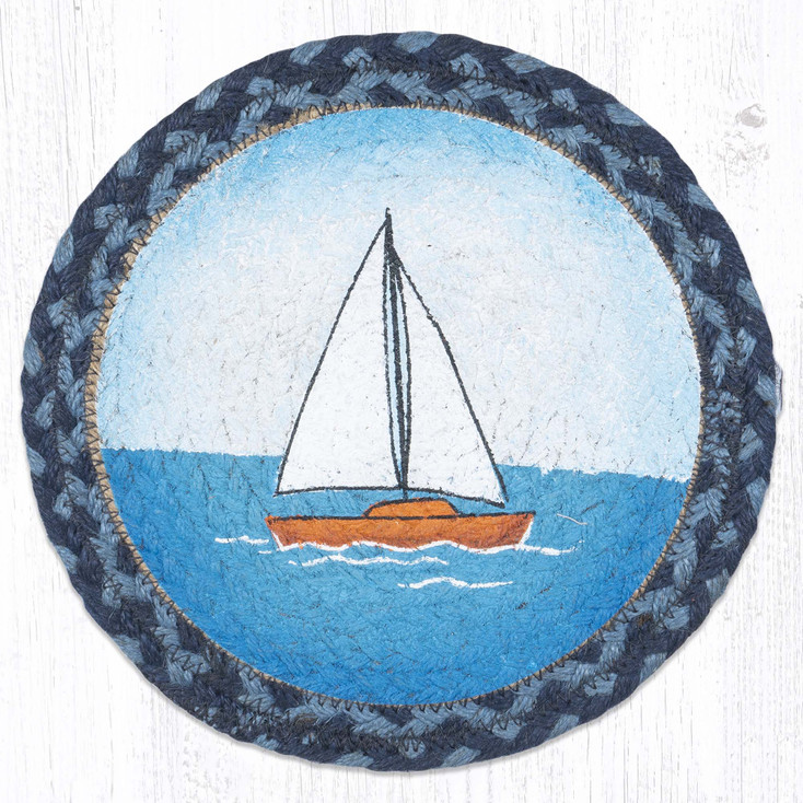 10" Boat Printed Jute Round Trivet by Suzanne Pienta, Set of 2