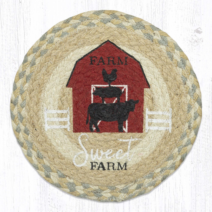 Farm Sweet Farm Jute Round Trivet by Suzanne Pienta