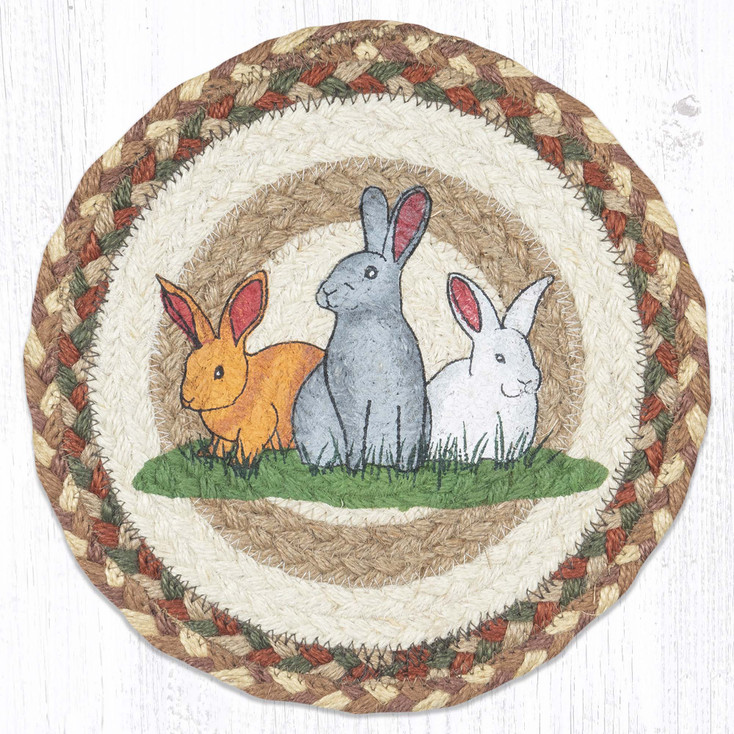 10" Bunnies Printed Jute Round Trivet by Suzanne Pienta, Set of 2