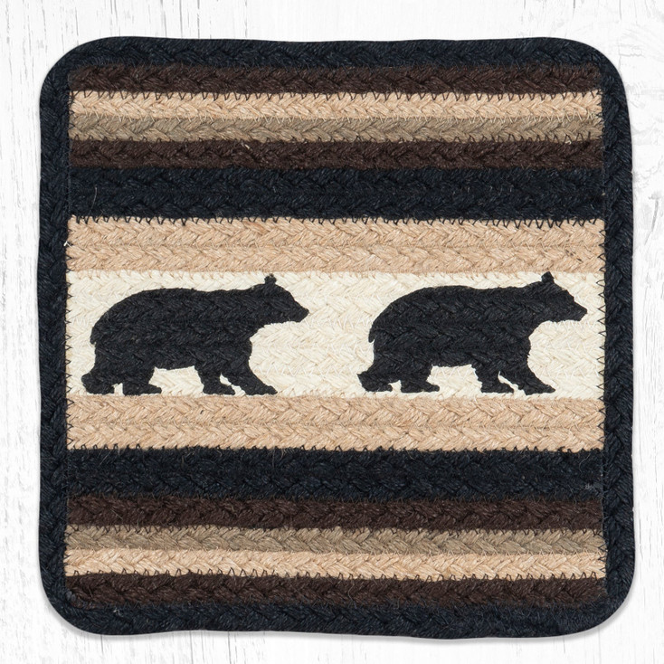 Cabin Bear Printed Jute Square Trivet by Sandy Clough