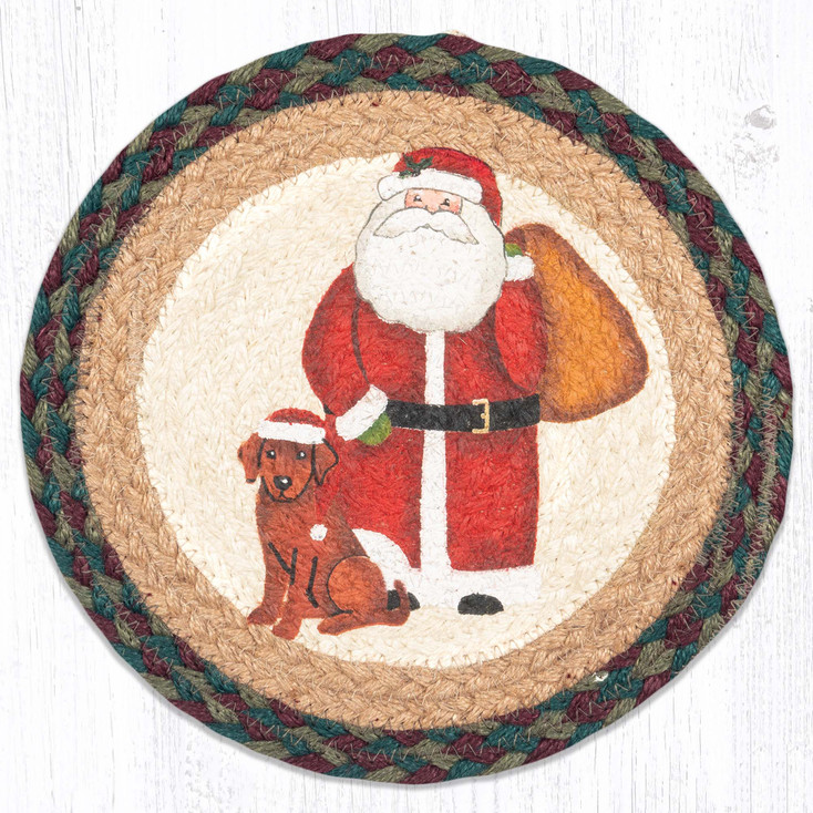 10" Primitive Santa Printed Jute Round Trivet by Suzanne Pienta, Set of 2