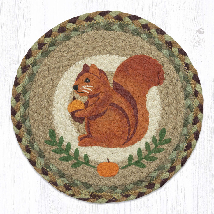10" Squirrel Printed Jute Round Trivet by Suzanne Pienta, Set of 2
