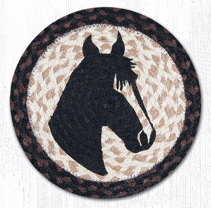 10" Horse Portrait Printed Jute Round Trivet, Set of 2