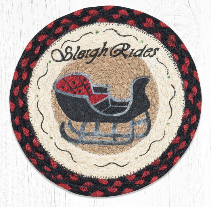 10" Sleigh Rides Printed Jute Round Trivet by Susan Burd, Set of 2