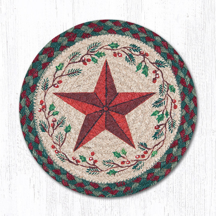 10" Holiday Barn Star Printed Jute Round Trivet by Susan Burd, Set of 2