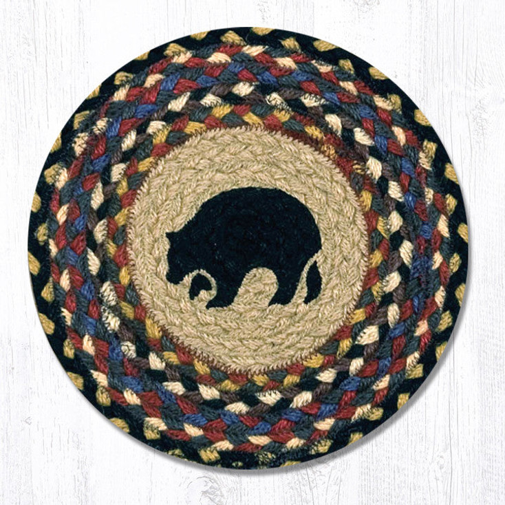 10" Black Bear Printed Jute Round Trivet, Set of 2