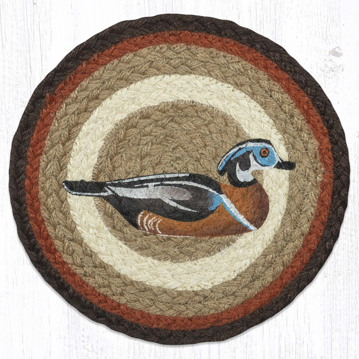 10" Wood Duck Printed Jute Round Trivet by Harry W. Smith, Set of 2