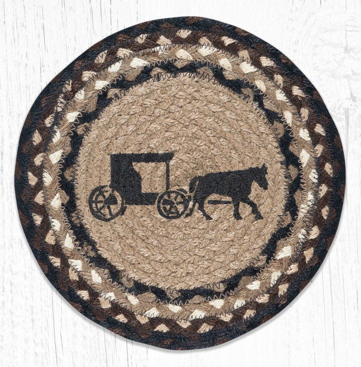 10" Amish Buggy Printed Jute Round Trivet, Set of 2