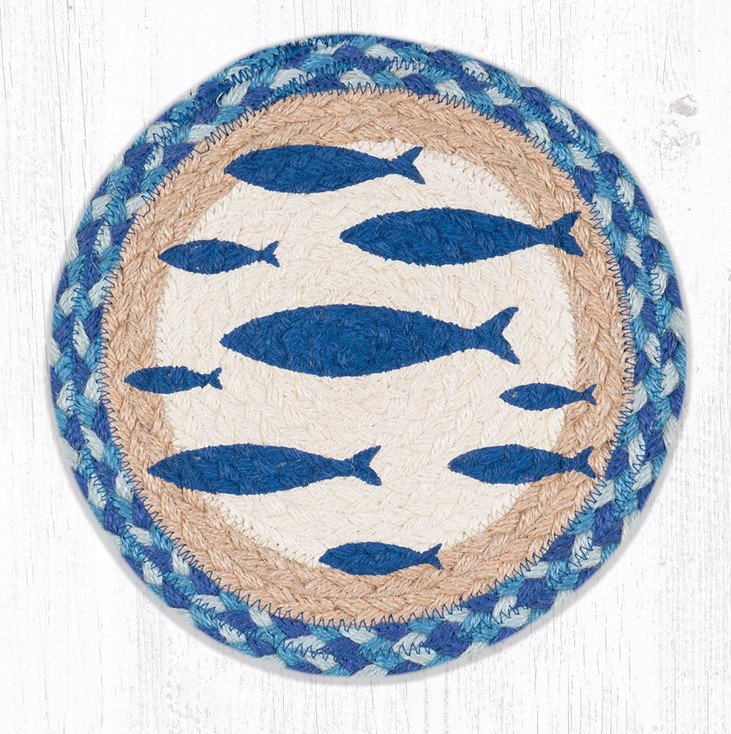 Fish Printed Jute Round Trivet by Harry W Smith
