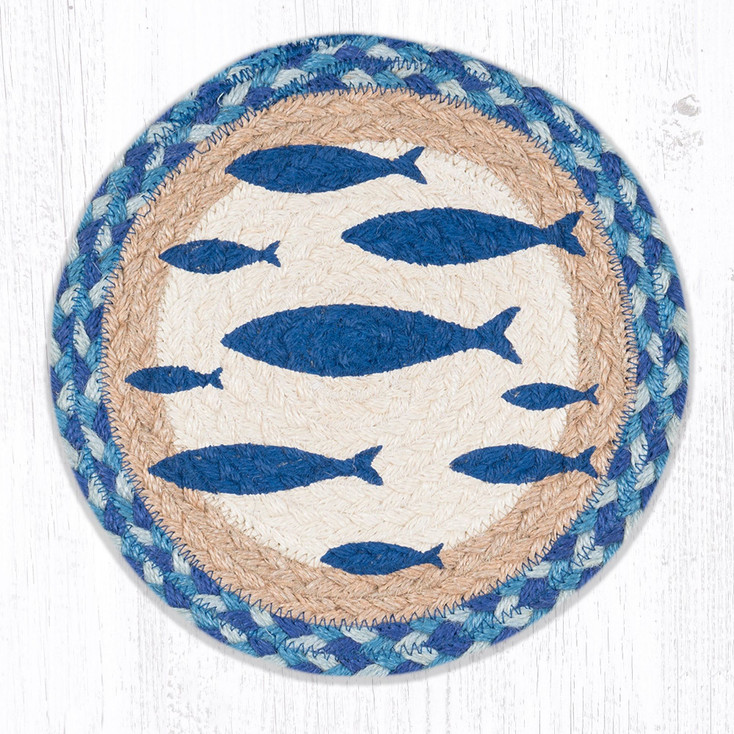 10" Fish Printed Jute Round Trivet by Harry W. Smith, Set of 2