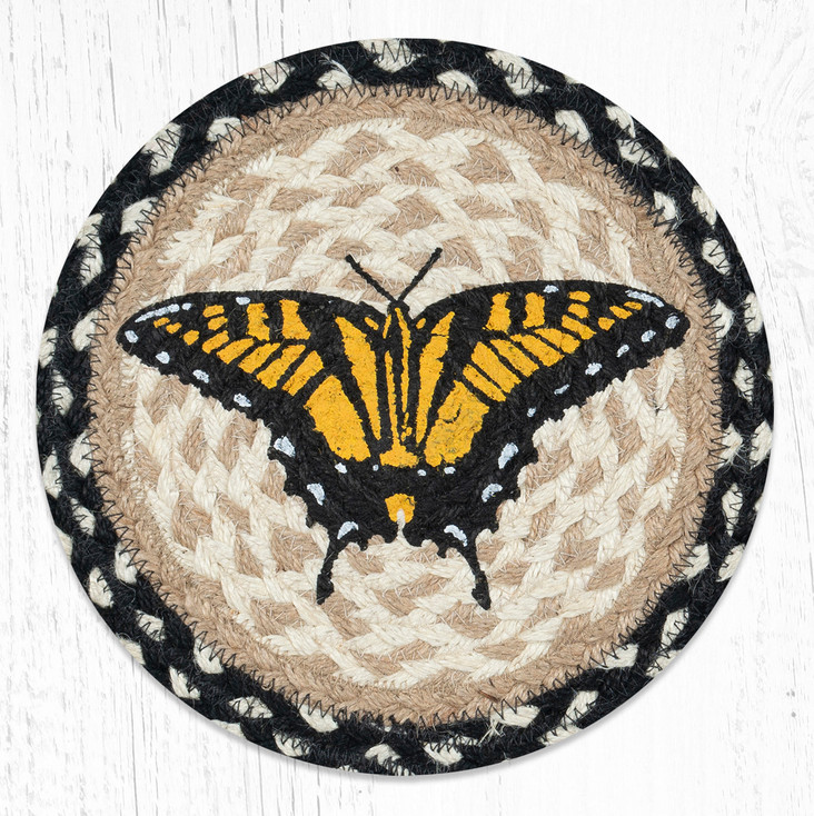 10" Swallowtail Butterfly Printed Jute Round Trivet by Harry W. Smith, Set of 2