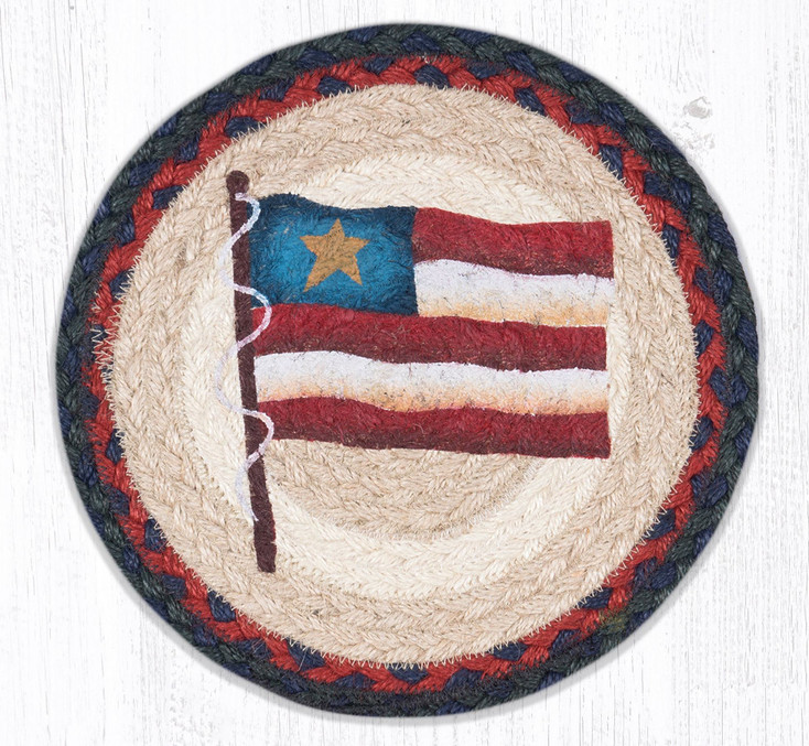 Primitive Star Flag Jute Round Trivet by Susan Burd
