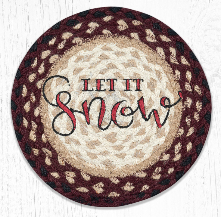 Let It Snow Printed Jute Round Trivet by Ashlee Nobel