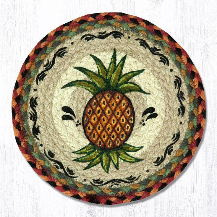 10" Pineapple Printed Jute Round Trivet by Susan Burd, Set of 2