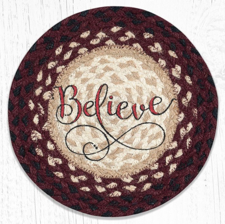 10" Believe Printed Jute Round Trivet by Ashlee Nobel, Set of 2