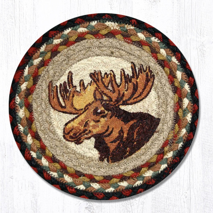 10" Moose Portrait Printed Jute Round Trivet by Harry W. Smith, Set of 2