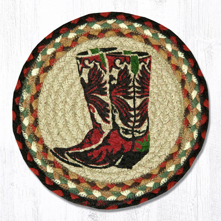 10" Boots Printed Jute Round Trivet by R.A. Guthrie, Set of 2