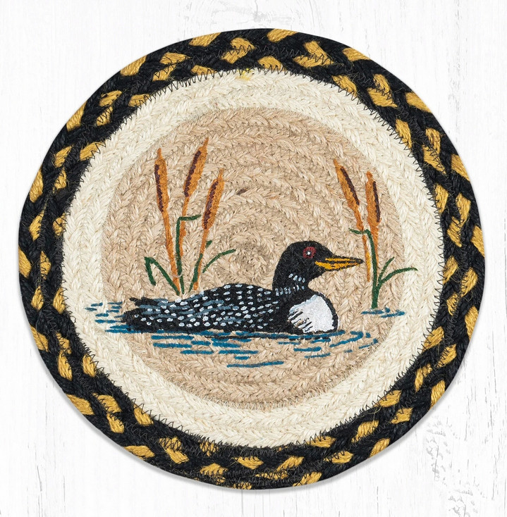 Loon Cattail Printed Jute Round Trivet by Harry W Smith