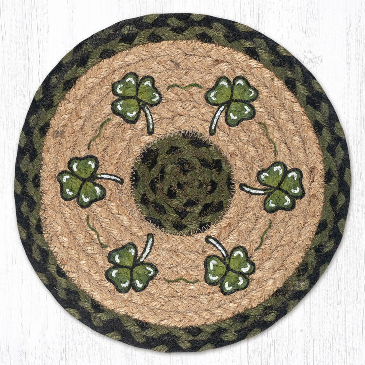 Shamrock Printed Jute Round Trivet by Susan Burd