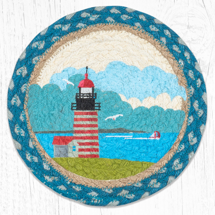 10" Quoddy Lighthouse Printed Jute Round Trivet by Harry W. Smith, Set of 2