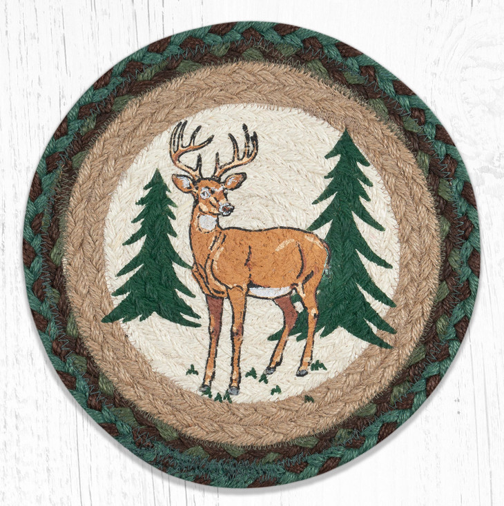 10" New Buck Printed Jute Round Trivet by Harry W. Smith, Set of 2
