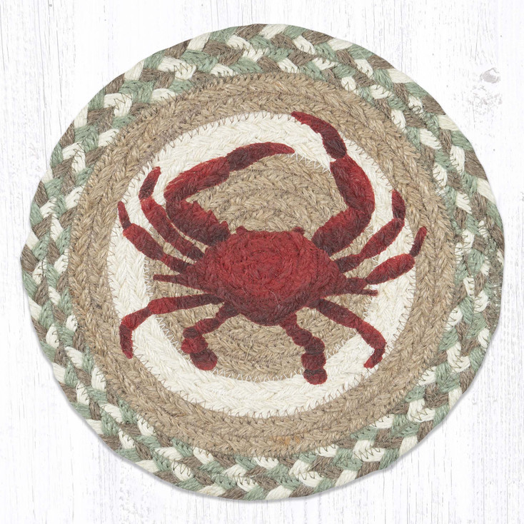 10" Crab Printed Jute Round Trivet by Suzanne Pienta, Set of 2