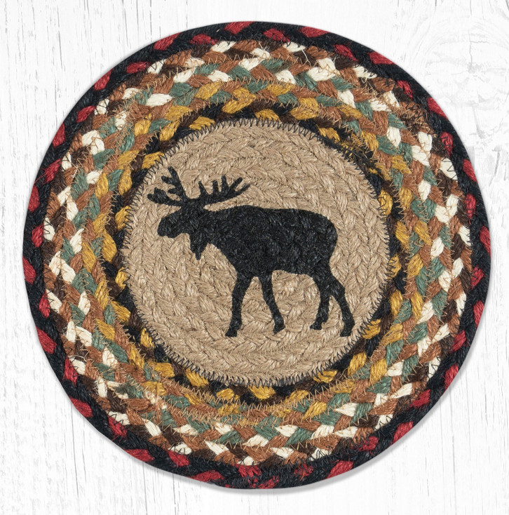 10" Black Moose Printed Jute Round Trivet, Set of 2