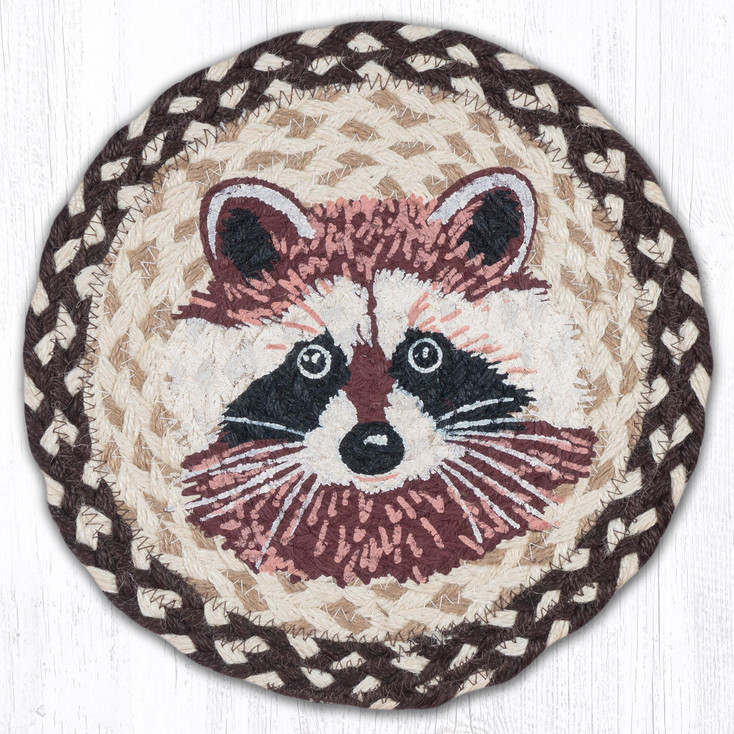 10" Raccoon Printed Jute Round Trivet by Harry W. Smith, Set of 2