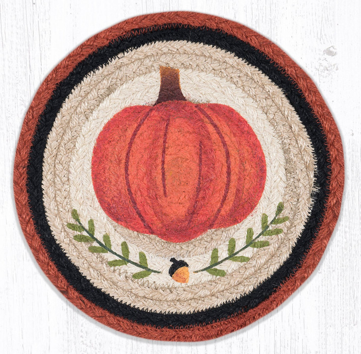 10" Pumpkin Perfect Printed Jute Round Trivet by Suzanne Pienta, Set of 2