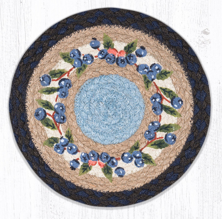 10" Blueberry Vine Printed Jute Round Trivet by Harry W. Smith, Set of 2