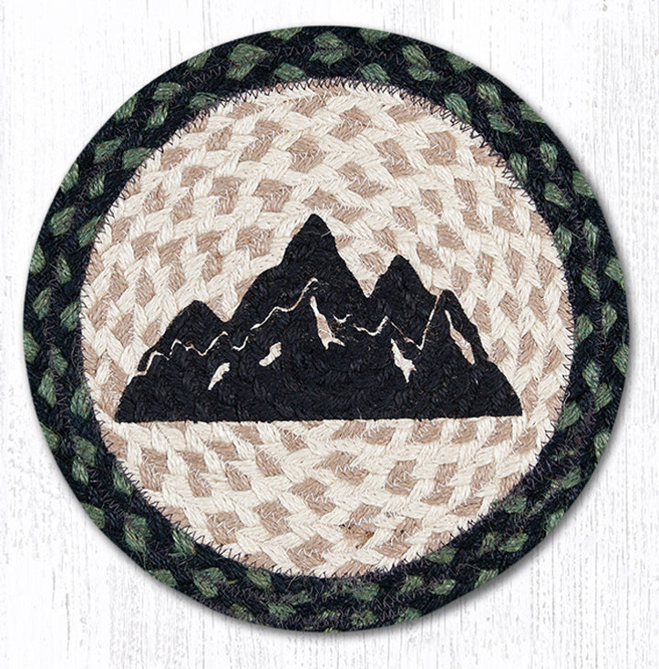 10" Mountain Silhouette Printed Jute Round Trivet, Set of 2