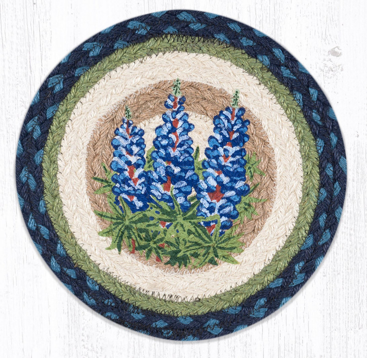 10" Bluebonnets Printed Jute Round Trivet by Harry W. Smith, Set of 2