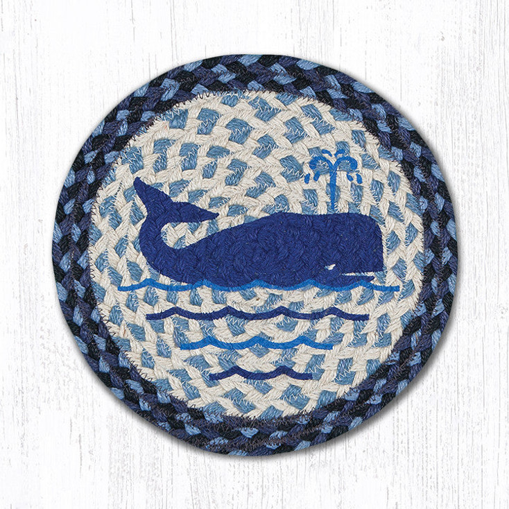 10" Whale Printed Jute Round Trivet by Harry W. Smith, Set of 2