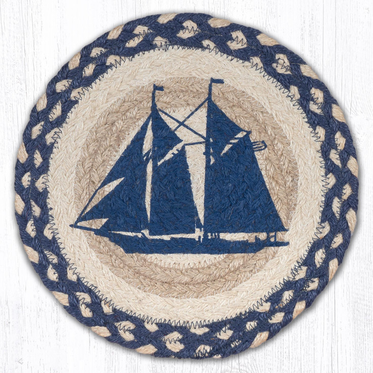 Schooner Printed Jute Round Trivet by Harry W Smith