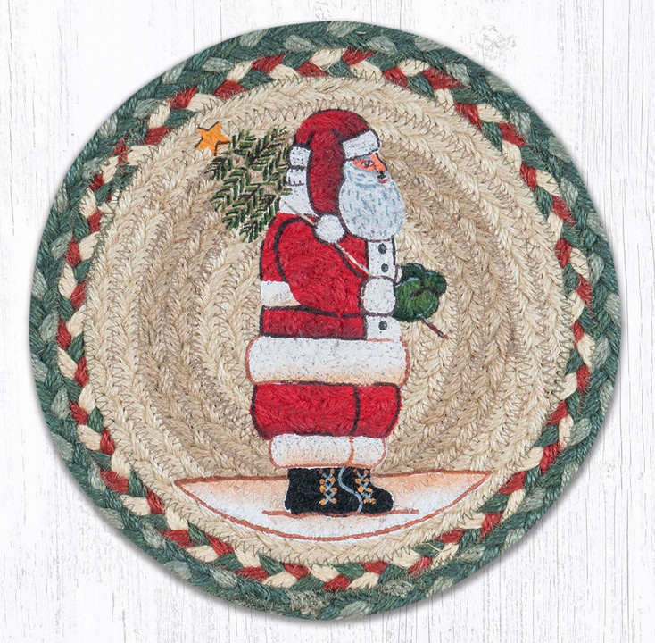 10" Santa Printed Jute Round Trivet by Susan Burd, Set of 2