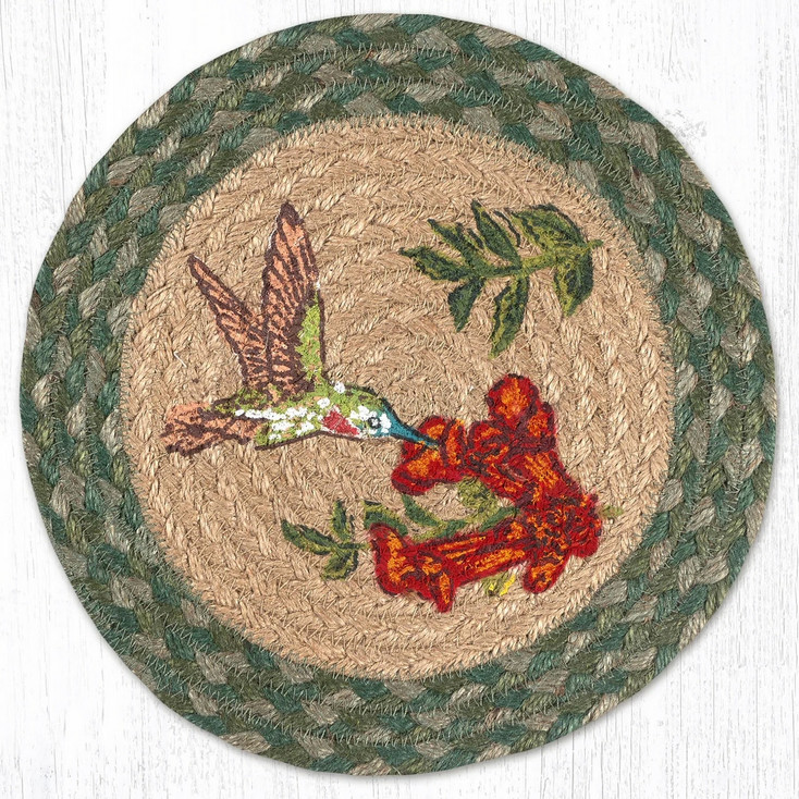 10" Hummingbird Printed Jute Round Trivet by Harry W. Smith, Set of 2