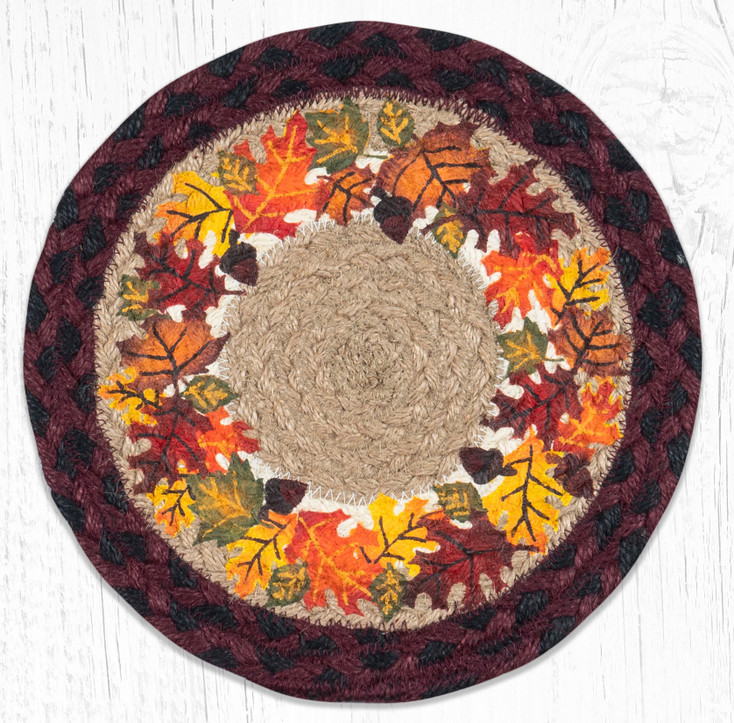 10" Autumn Printed Jute Round Trivet by Suzanne Pienta, Set of 2