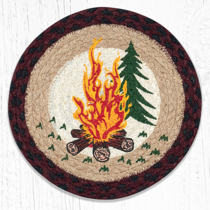 10" Campfire Printed Jute Round Trivet by Harry W. Smith, Set of 2