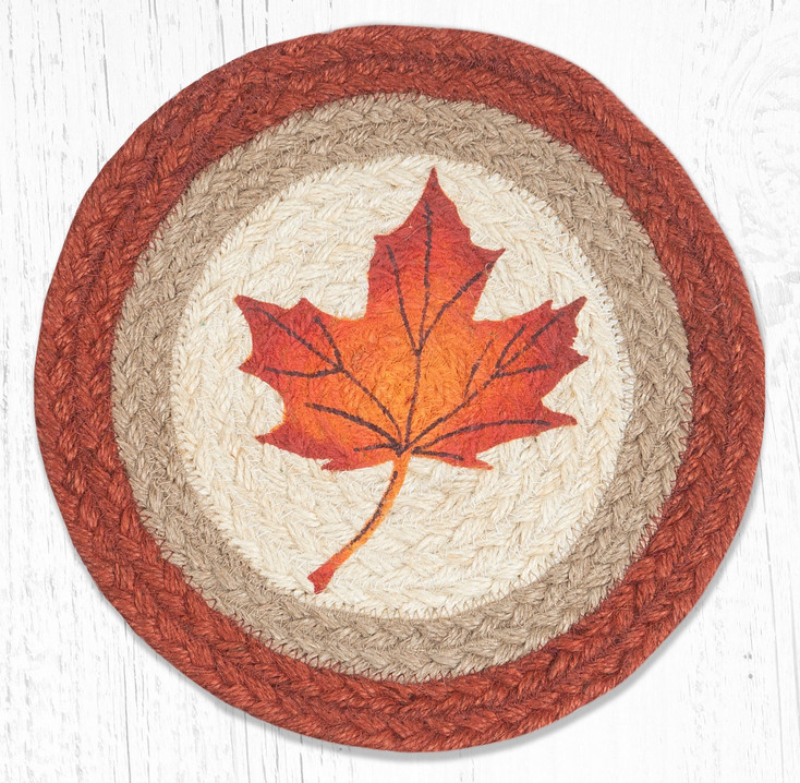 10" Maple Leaf Printed Jute Round Trivet, Set of 2